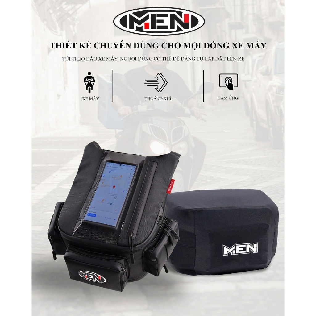 Túi treo đầu xe máy 27CM thời trang M.E.N K3-K5 nhiều ngăn lỗ sạc pin tiện dụng [RẺ NHẤT THÁNG]