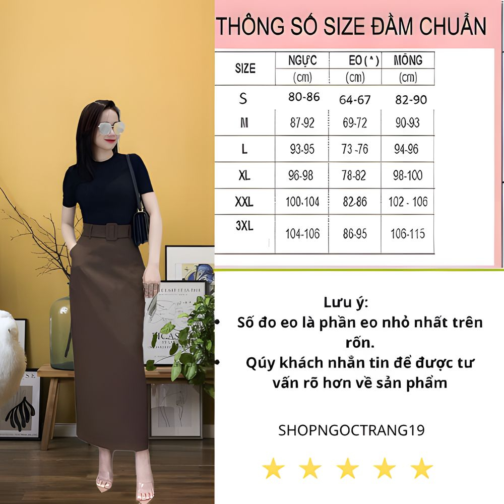 Chân Váy Suông Dài 90cm Phối Đai_2 Lớp, Chất Liệu Vitex, Chân Váy Công Sở Hách Dáng_CV56