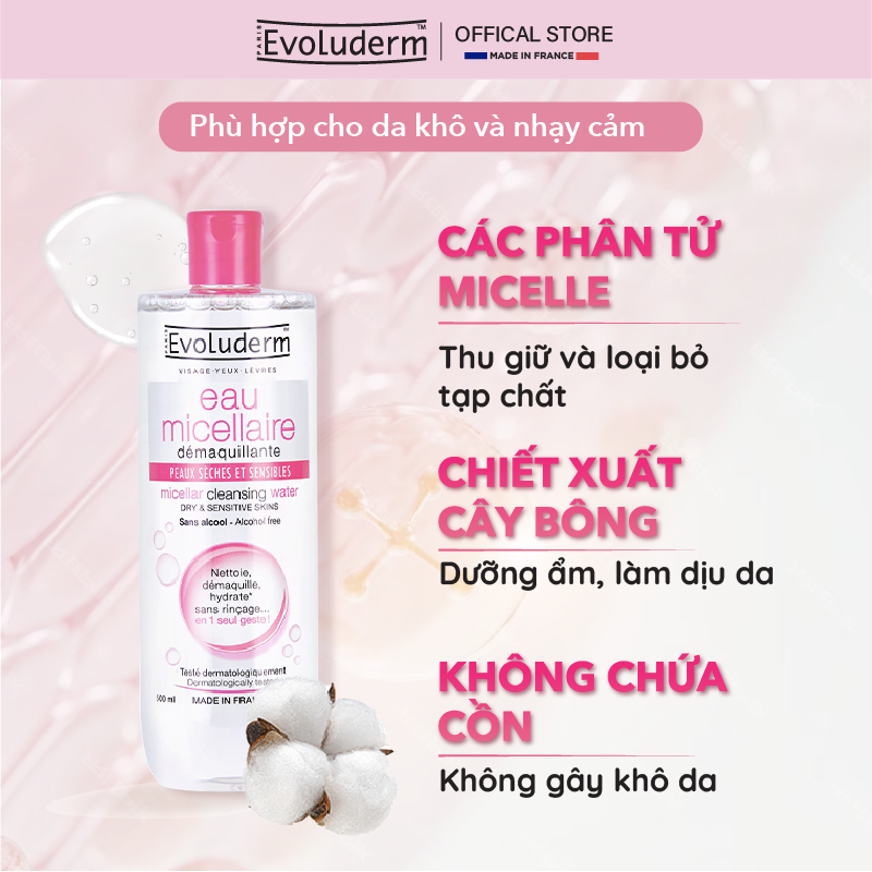 Ảnh Nước tẩy trang Evoluderm Micellar dưỡng da mềm mịn, làm sạch sâu dịu nhẹ cho mọi loại da 500ml 4