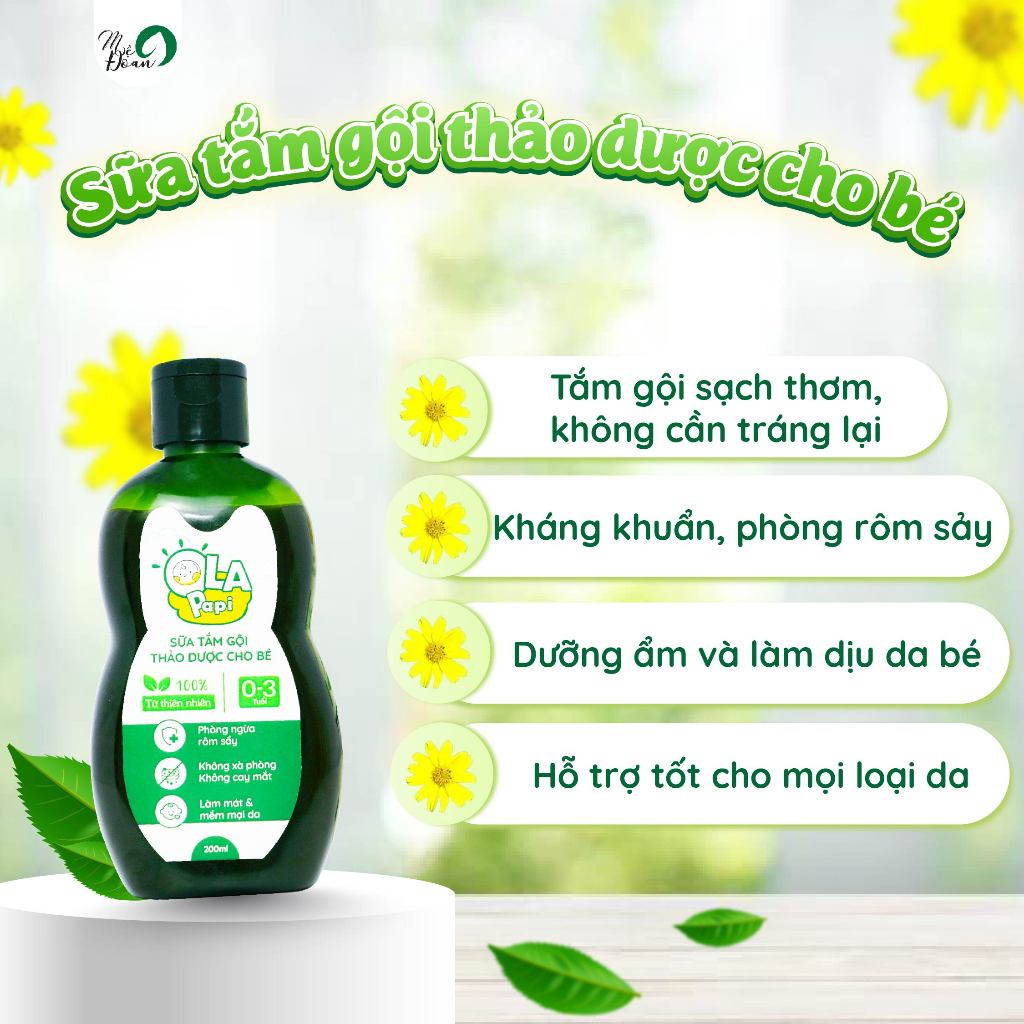 Ảnh Nước tắm ngừa rôm mụn ngứa thảo mộc trẻ em không cay mắt 200ml Mệ Đoan 2