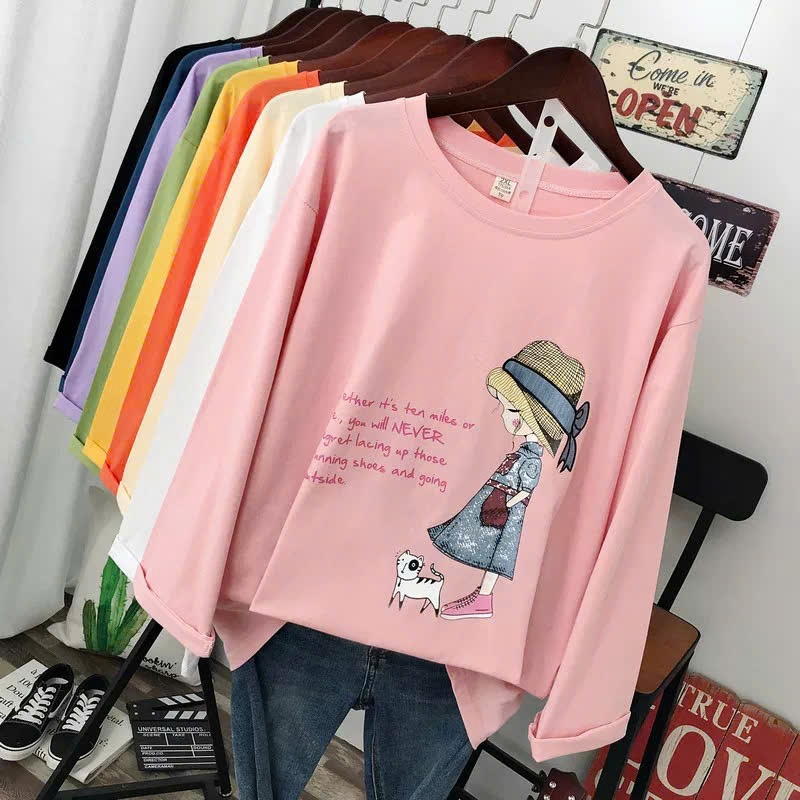 Áo phông dài tay hình cô gái cho bé gái size đại BEESHOP D25037