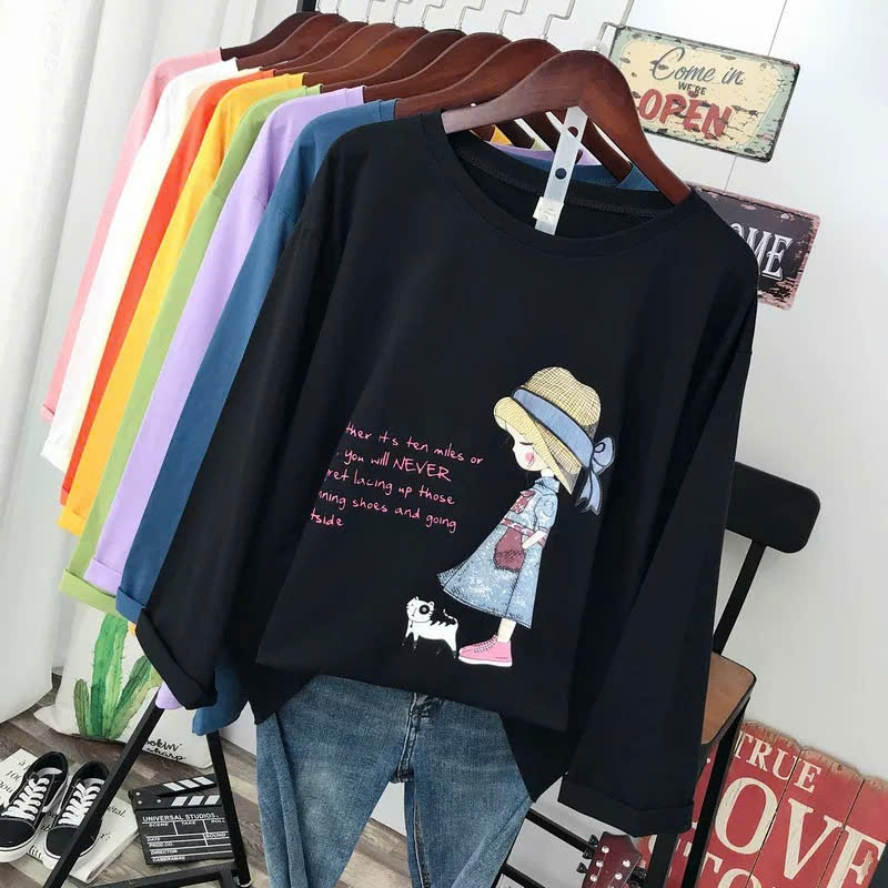 Áo phông dài tay hình cô gái cho bé gái size đại BEESHOP D25037