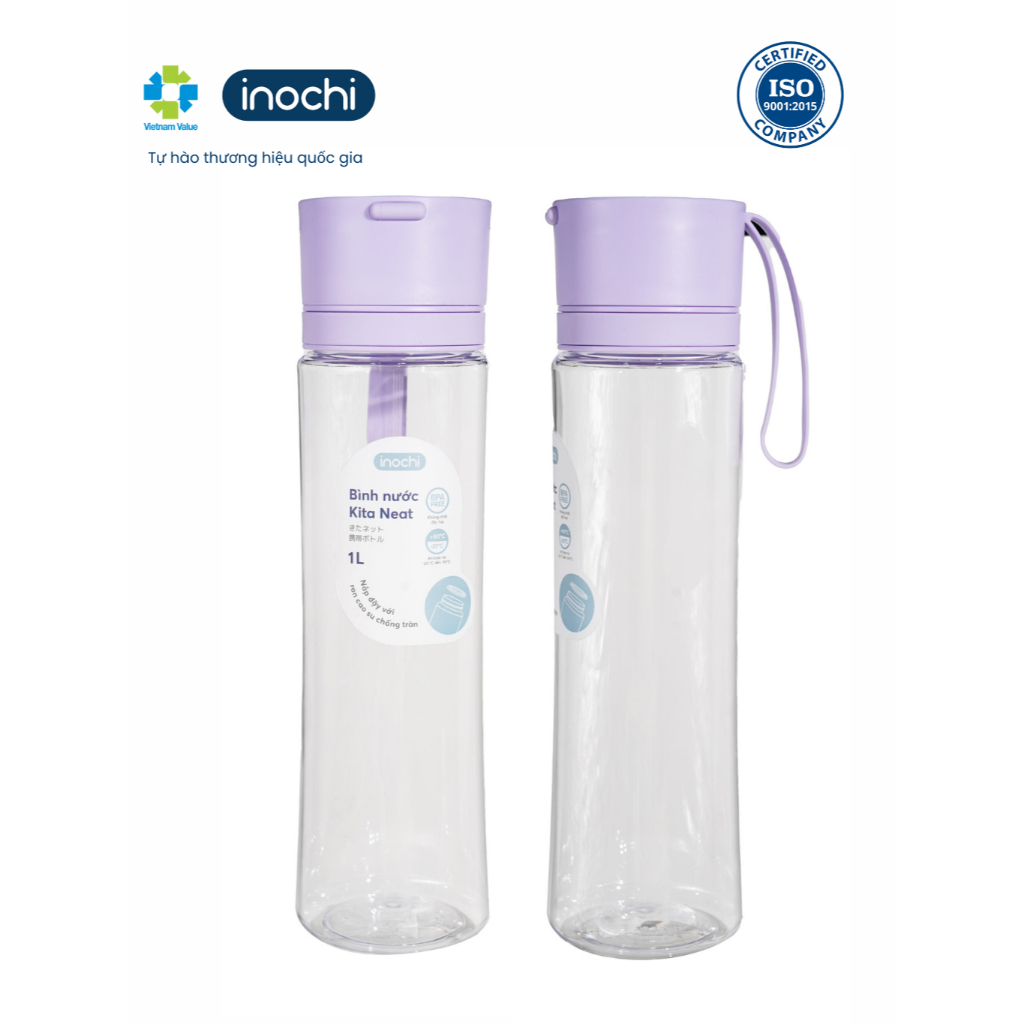 Bình nước thể thao Kita Neat dung tích 1L lớn không BPA, nắp đậy chống rò rỉ, quai xách tiện lợi