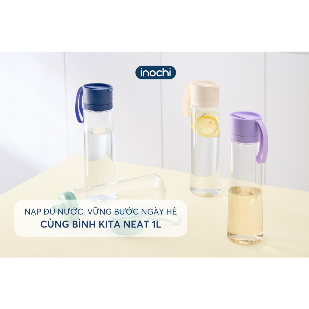 Bình nước thể thao Kita Neat dung tích 1L lớn không BPA, nắp đậy chống rò rỉ, quai xách tiện lợi