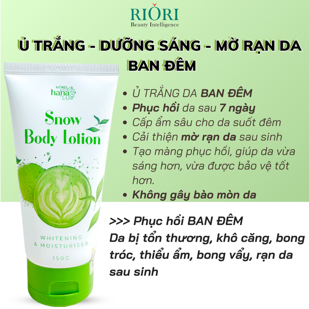 Ảnh Kem body Ủ Trắng, Phục Hồi, Mờ Rạn da, Dưỡng Ẩm ban đêm   RIORI HANA Snow Body Lotion 150g 1