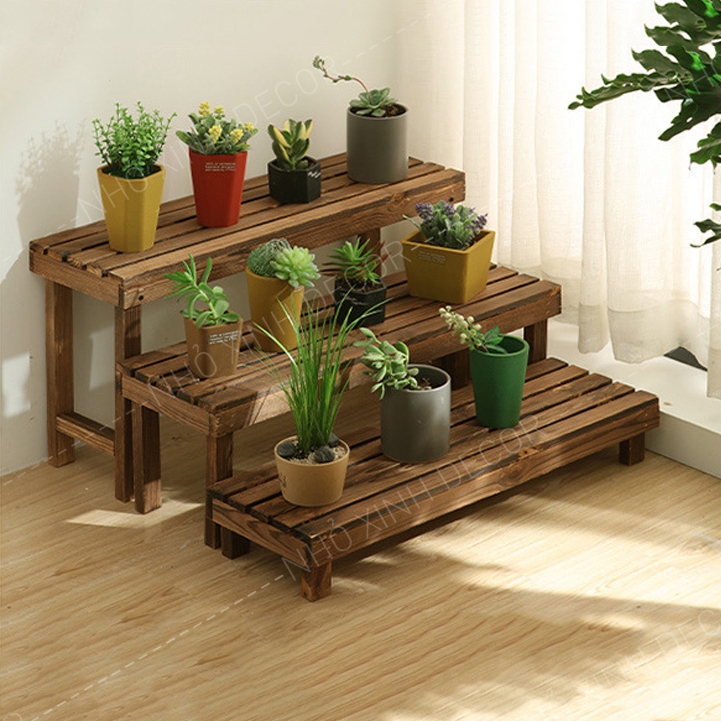 Kệ trang trí cây cảnh, kệ trưng bày cây cảnh màu nâu óc chó, kệ gỗ đa năng