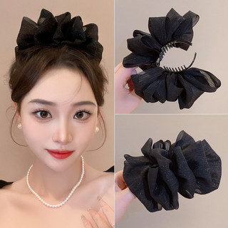Kẹp tóc đuôi ngựa kẹp tóc càng cua nơ voan nửa đầu phong cách Hàn Quốc