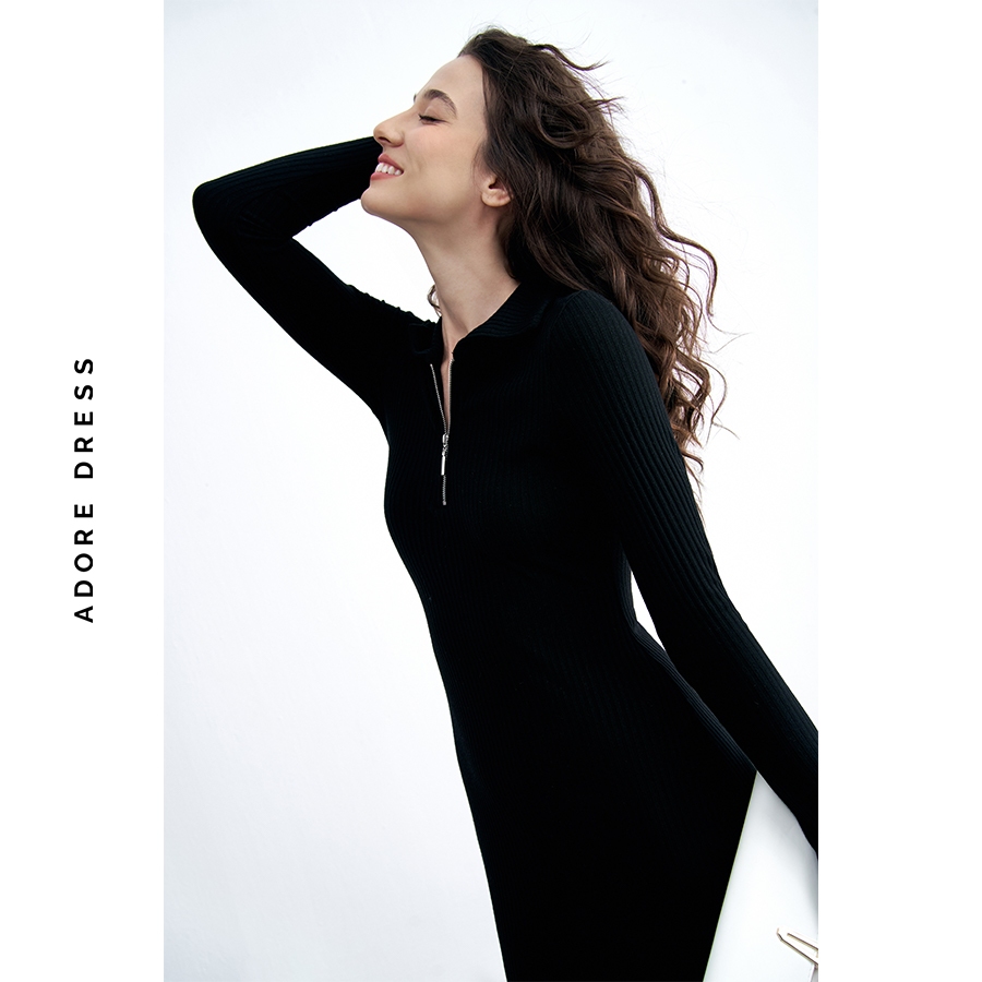 Ảnh 412DR9006 - Đầm len cổ polo len tăm nâu be/đen/ trắng ADORE DRESS 3