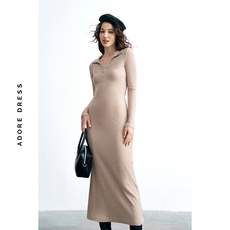 Ảnh 412DR9006 - Đầm len cổ polo len tăm nâu be/đen/ trắng ADORE DRESS 4