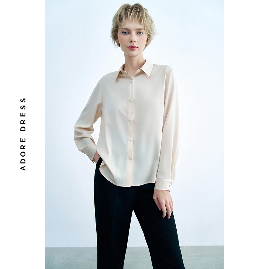 Ảnh 413SH0005 - Sơ mi basic lụa kem/ trắng/ xanh ngọc ADORE DRESS 4