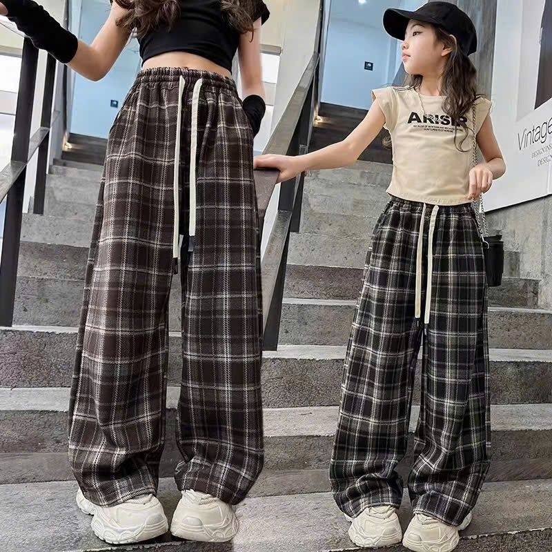 Quần kẻ caro cho Bé Gái Ống suông Phong Cách hàn Quốc Size 35kg-53kg
