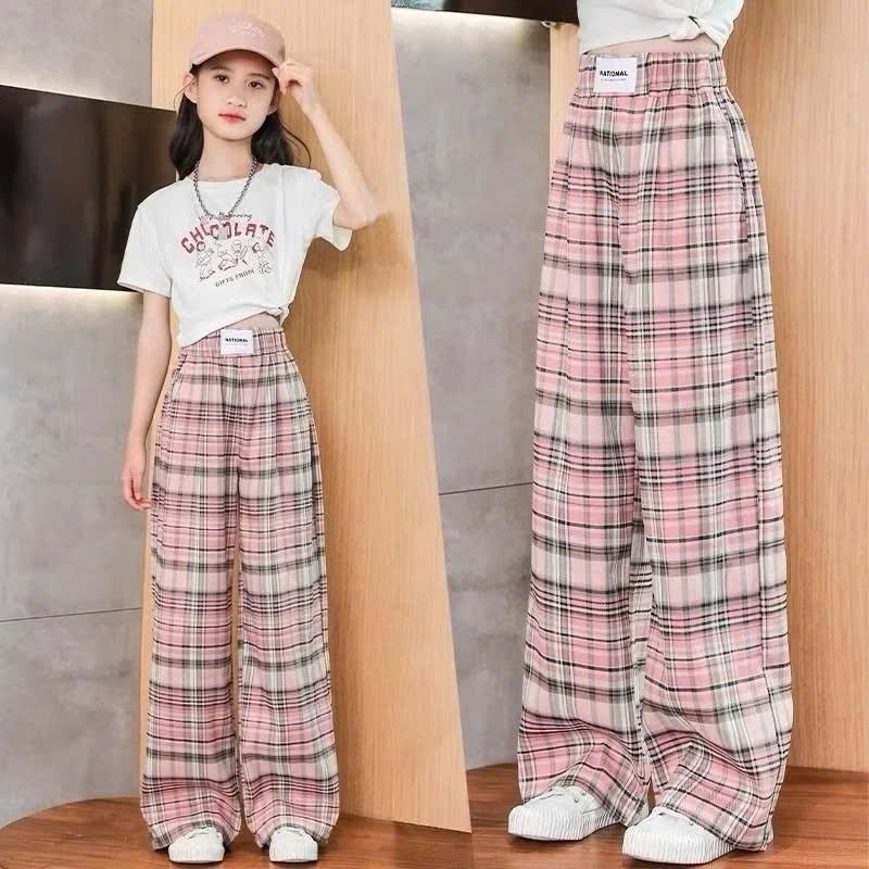 Quần kẻ caro cho Bé Gái Ống suông Phong Cách hàn Quốc Size 35kg-53kg