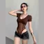 Áo bodysuit nữ Sicily áo liền quần tay ngắn cổ tim BODYSUIT12