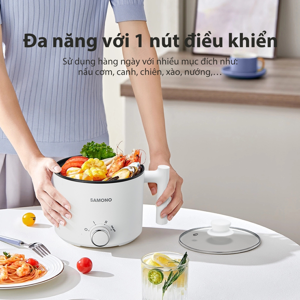 Ảnh Nồi điện đa năng Samono SW-DG04S lẩu điện 1.5L chống dính, 3 mức nhiệt 150W &450W & hotpot, kèm xửng hấp inox 3