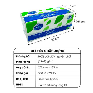 Combo sốc 36 gói Giấy ăn Silkwell 250 tờ khổ 200, khăn giấy 2 lớp rút lụa siêu mềm mịn chính hãng