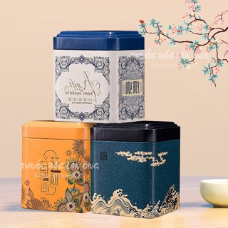 Hộp đựng trà/ kẹo bằng sắt hình vuông phong cách cổ điển, không rỉ đa dạng mẫu - Lãn Ông