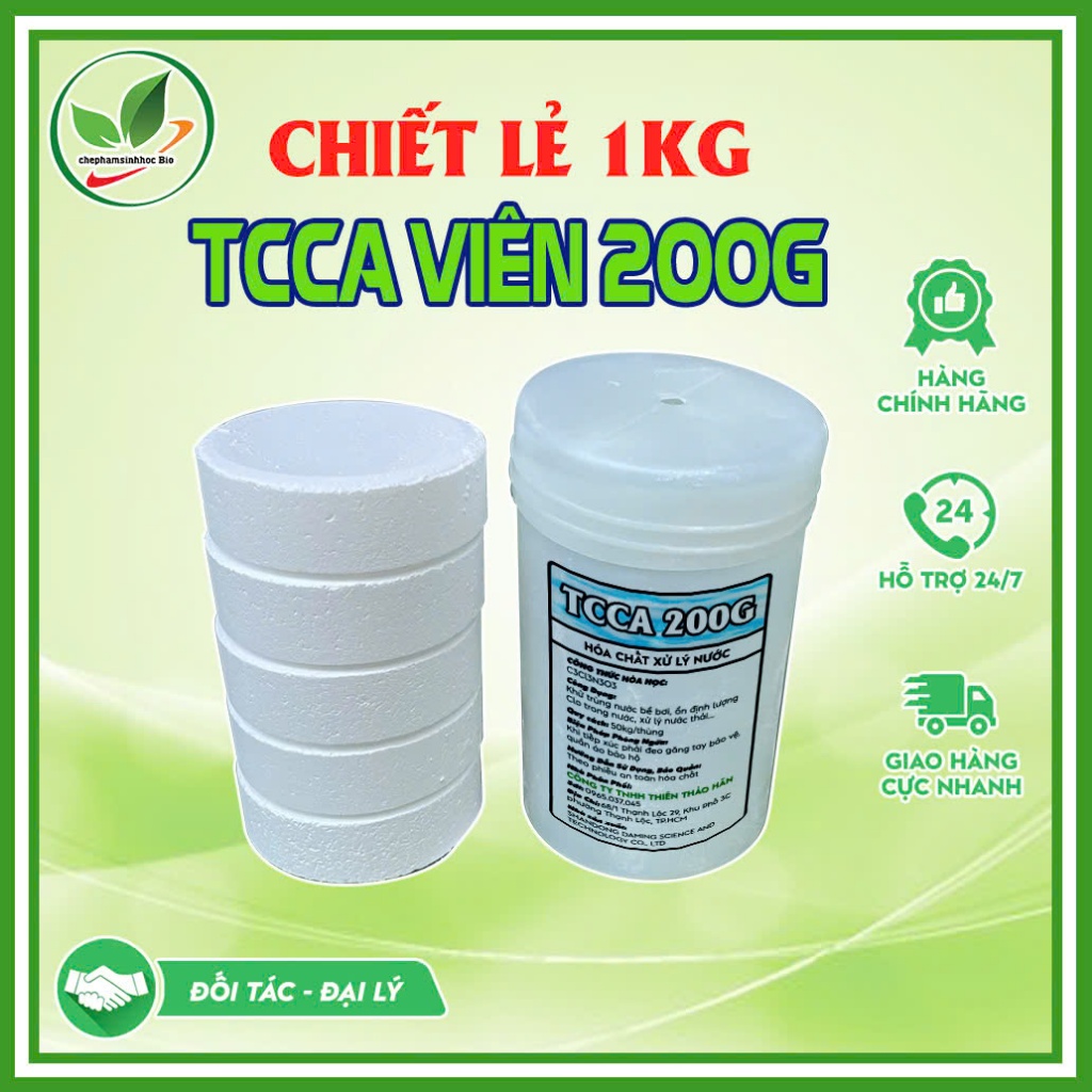 Clo viên 200g - TCCA 90% viên nén tan chậm xử lý nước - Clo khử trùng nước hồ bơi. Chiết lẻ 1kg.