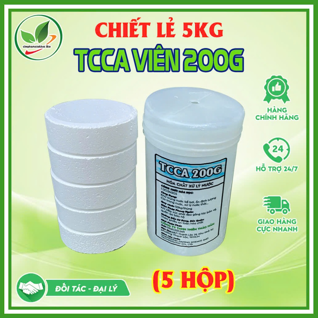 Clo viên 200g - TCCA 90% viên nén tan chậm xử lý nước , Clo khử trùng nước hồ bơi. Chiết lẻ 5kg
