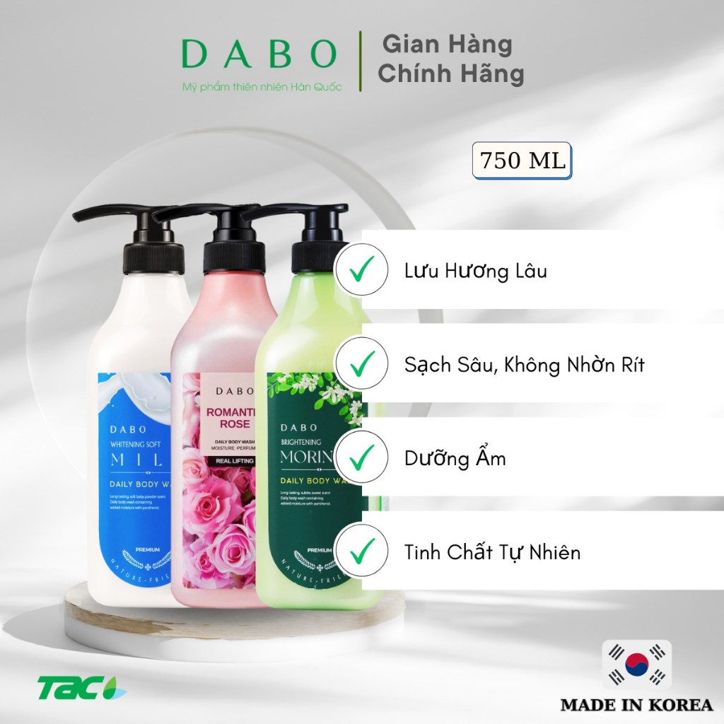 Ảnh Sữa tắm DABO Tinh chất Sữa/ Hoa Hồng/ Chùm Ngây 750ml 2