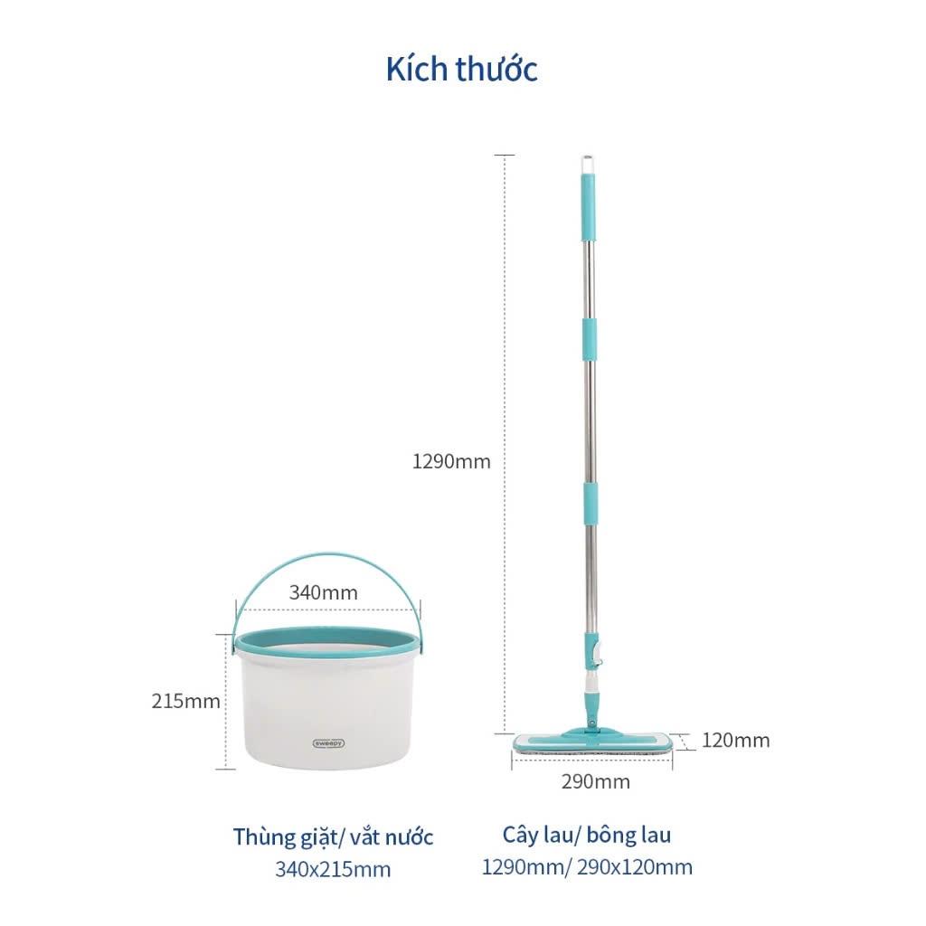 Cây lau nhà LocknLock Compact Spin Mop - 2.5L ETM973 màu Xanh - K-MALL