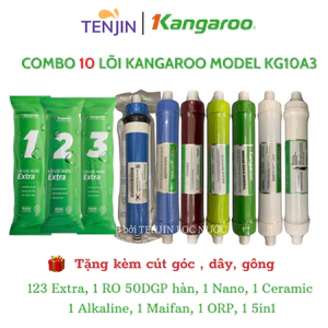 Combo 10 Lõi Lọc Nước Kangaroo Model KG10A3 Gồm 123 RO50GPD Nano Ceramic Alkaline Maifan ORP 5in1+ Chính Hãng