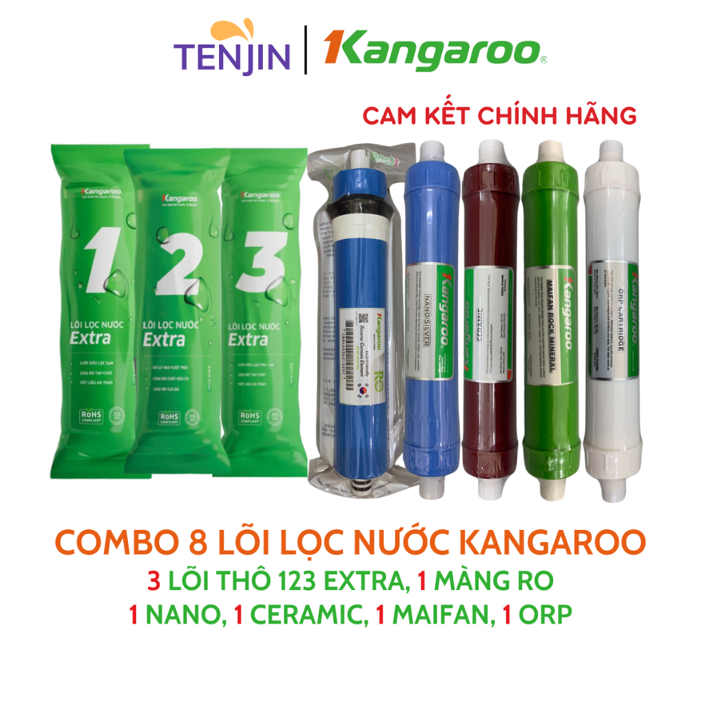 Combo 8 Lõi Lọc Kangaroo gồm 123 RO50GPD Nano Ceramic Maifan ORP Chính Hãng Model KG08G4 Chính Hãng