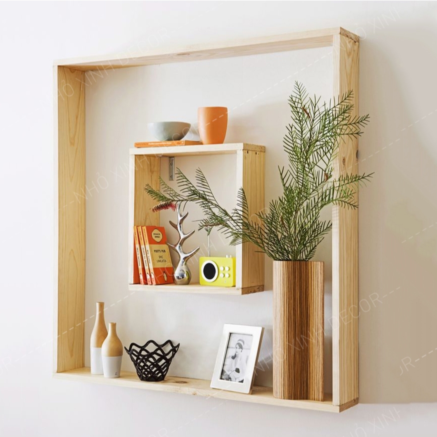 Kệ gỗ vuông, chữ nhật treo tường trang trí decor, kệ trang trí cây cảnh mini