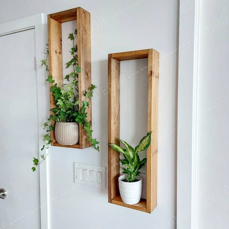 Kệ gỗ vuông, chữ nhật treo tường trang trí decor, kệ trang trí cây cảnh mini