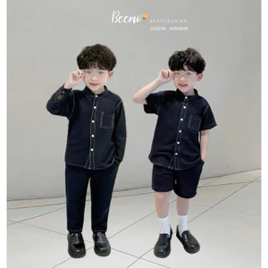 Set sơ mi cổ tàu giả jean Beemo chất liệu mềm mại co giãn thiết kế cá tính cho bé măc đi học đi chơi