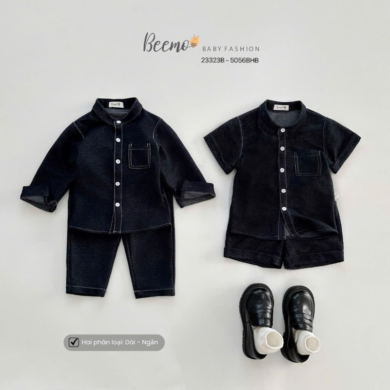 Set sơ mi cổ tàu giả jean Beemo chất liệu mềm mại co giãn thiết kế cá tính cho bé măc đi học đi chơi