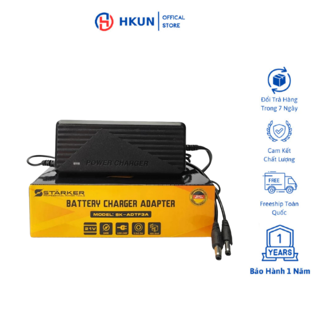 Sạc Nhanh Adapter 3A Starker - Sạc 2 Pin Cùng Lúc Cho Pin Máy Khoan, Máy Bulong Pin Mạch Có Quạt Tản Nhiệt