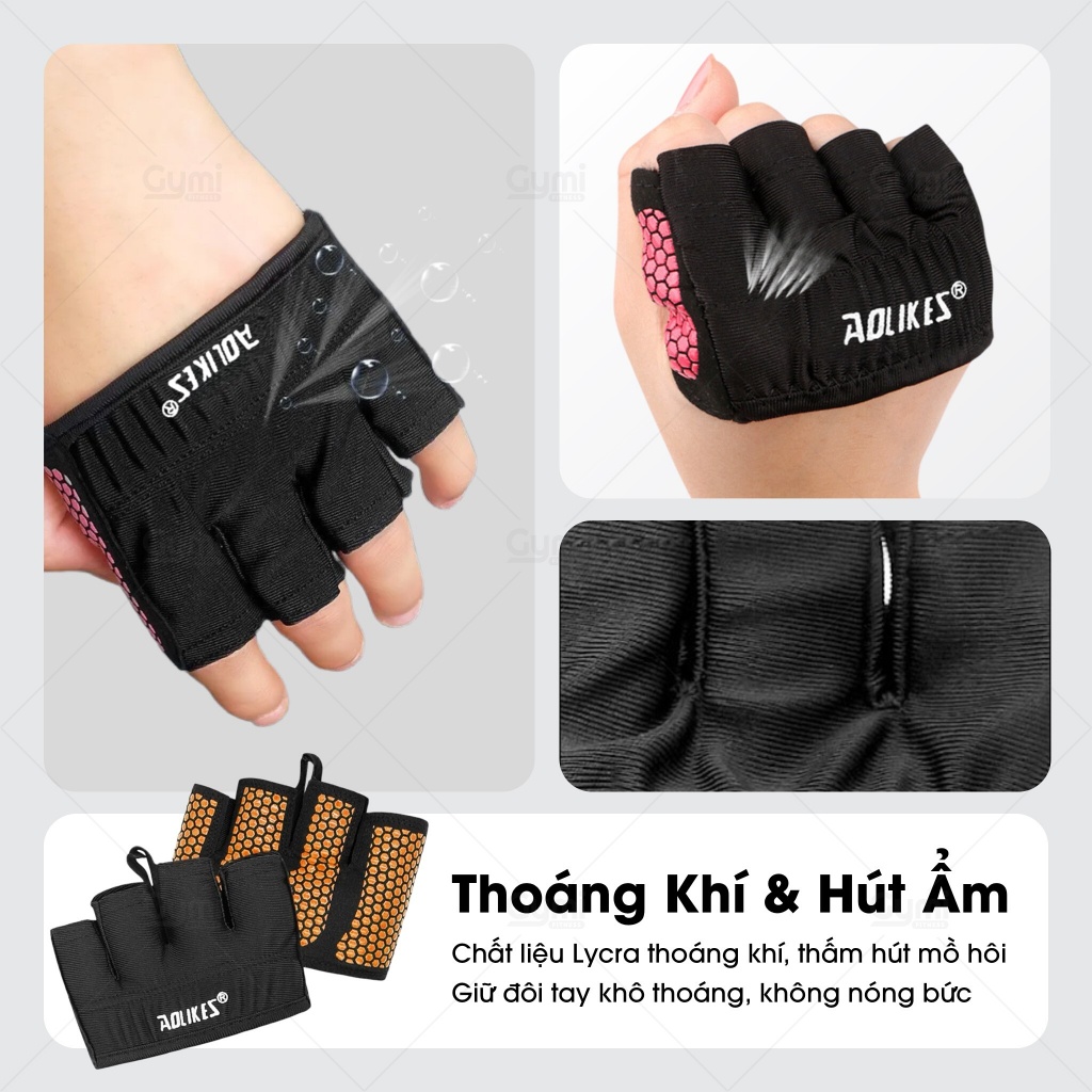 Găng Tay Gym Nữ Nửa Bàn Aolikes A-111 - Găng Tay Thể Thao Nửa Ngón - AL111