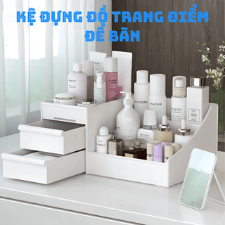 Kệ Đựng Đồ Trang Điểm Để Bàn - 2 Ngăn Kéo, Nhiều Ngăn Chứa, Nhựa Cao Cấp Organizer Đa Năng