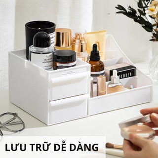 Kệ Đựng Đồ Trang Điểm Để Bàn - 2 Ngăn Kéo, Nhiều Ngăn Chứa, Nhựa Cao Cấp Organizer Đa Năng