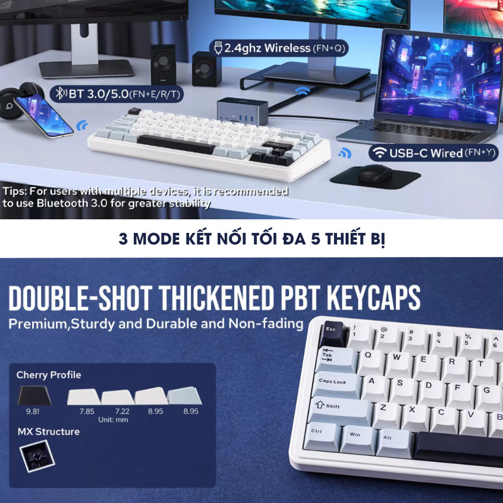 Bàn Phím Cơ 3 Mode AULA F65 Không Dây Bluetooth Layout 65% Gasket Mount Hotswap Led RBG Chính Hãng | BigBuy360 - bigbuy360.vn