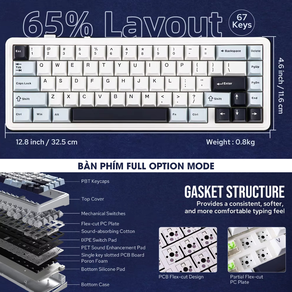 Bàn Phím Cơ 3 Mode AULA F65 Không Dây Bluetooth Layout 65% Gasket Mount Hotswap Led RBG Chính Hãng | BigBuy360 - bigbuy360.vn