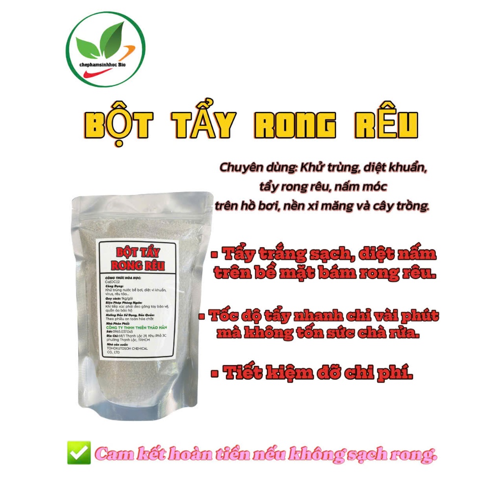 ( CLORIN NHẬT CHUẨN), xử lý nước, khử khuẩn, tẩy rong rêu, Diệt Khuẩn hồ bơi,nền xi măng Tẩy Sạch Sau 5 PHÚT. gói 1kg