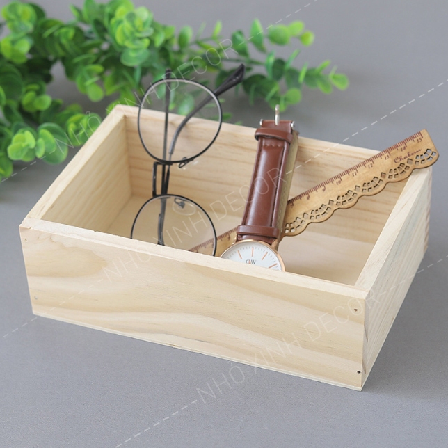 Khay gỗ chữ nhật để đồ, phụ kiện, khay đa năng