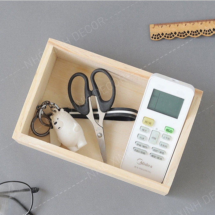 Khay gỗ chữ nhật để đồ, phụ kiện, khay đa năng