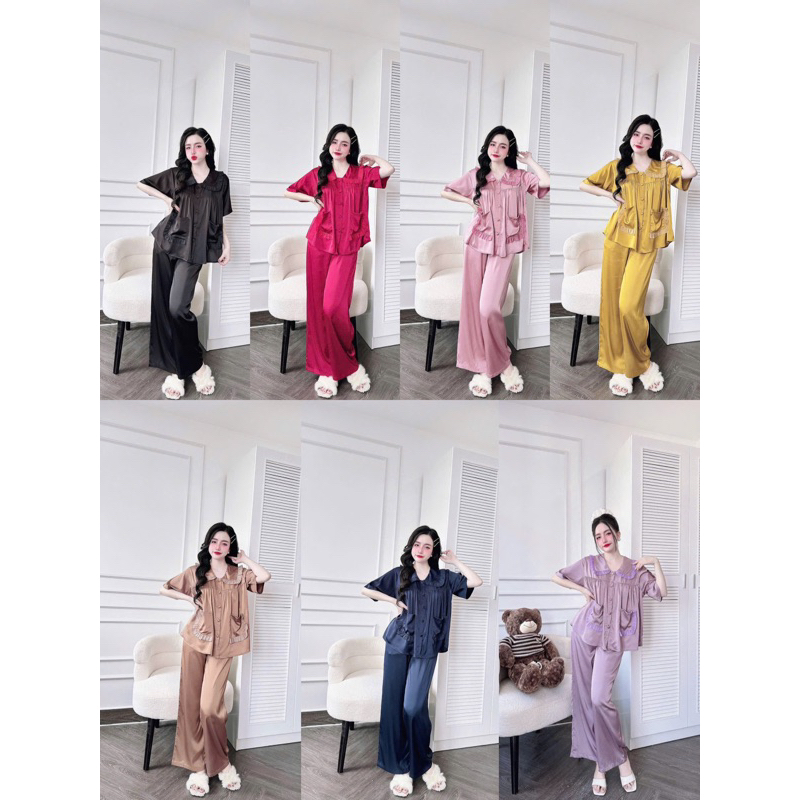 Đồ ngủ nữ big size form baby doll lụa Latin nút bọc tiểu thư tay ngắn mềm mát
