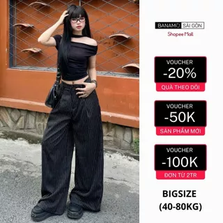 Quần ống rộng BIGSIZE Banamo Sài Gòn quần suông kẻ sọc Striped Pants trẻ trung phong cách Hàn Quốc 9904