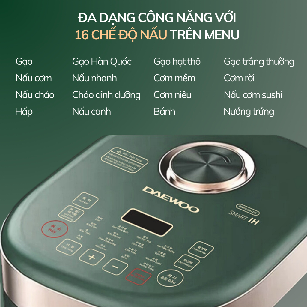 Ảnh Nồi cơm điện cao tần 16 chế độ nấu 1.8L Daewoo công suất 1200w DWRC-G411IH 4