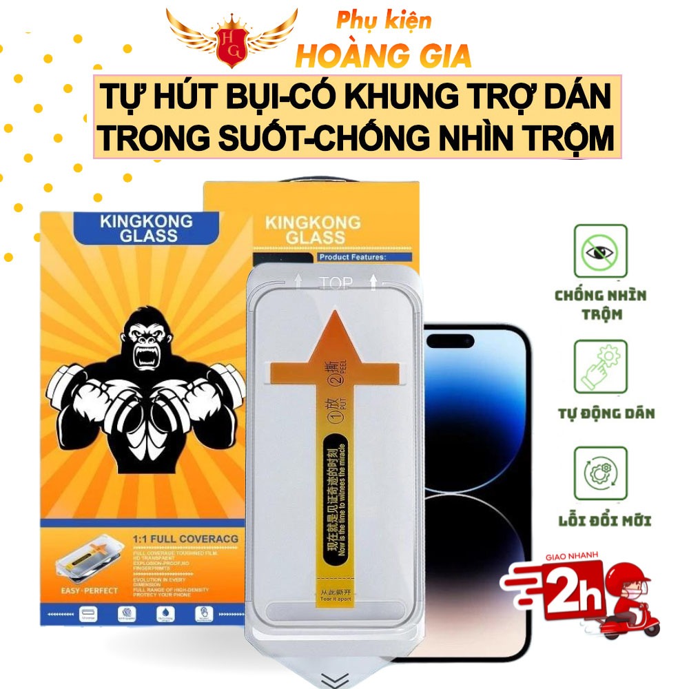 Cường lực iPhone KINGKONG tự hút bụi 14 Pro Max 16 pro 12Promax 13ProMax 16ProMax Xsmax 15Plus Xr Xsmax tự dán [HỘP CAM]