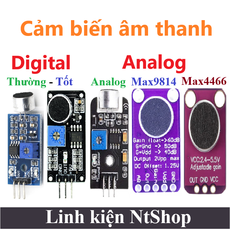 Cảm biến âm thanh digital / Analog / Max9814 / Max4466 âm thanh 3 chân ...