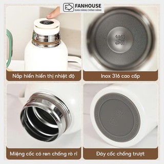 Bình giữ nhiệt Osamu inox 316 cao cấp,  Fan House phích nước giữ nhiệt 820ml có màn hình đo nhiệt độ
