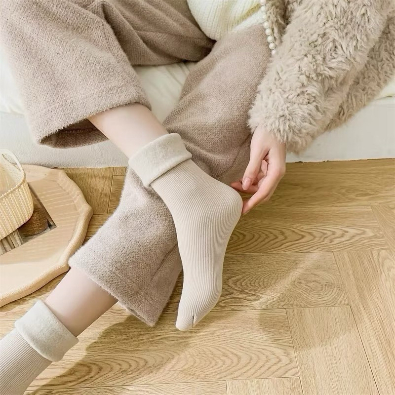 Set 10 Đôi Tất Nữ Cotton Lót Nỉ Giữ Nhiệt Siêu Ấm Chân