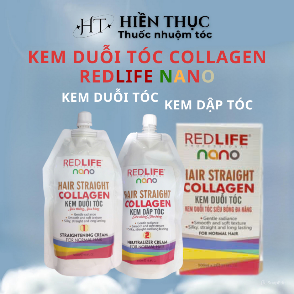 Kem Duỗi Tóc - Kem dập tóc tại nhà siêu thẳng siêu bóng REDLIFE NANO Collagen 500ml | Thuốc nhuộm tóc Hiền Thục