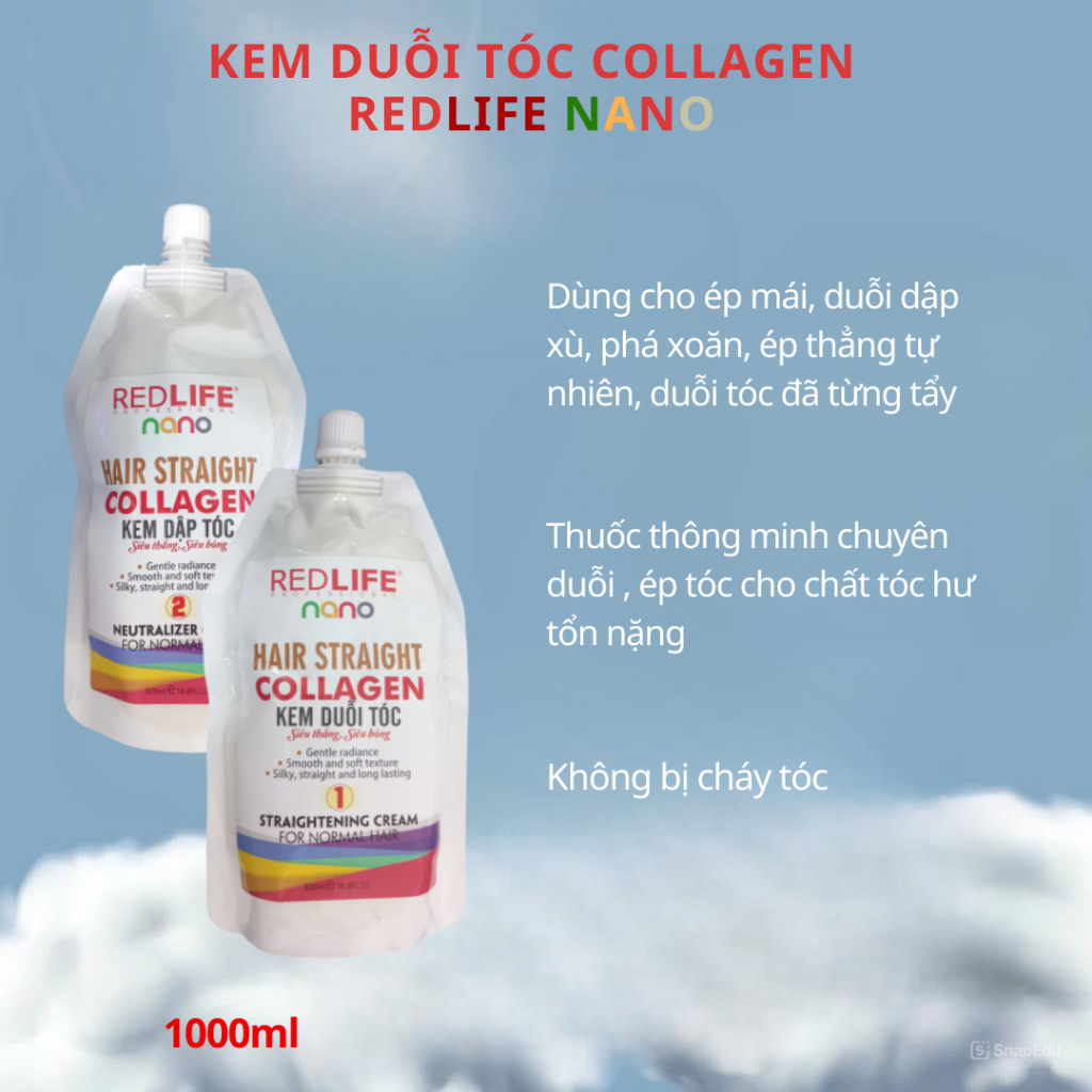 Kem Duỗi Tóc - Kem dập tóc tại nhà siêu thẳng siêu bóng REDLIFE NANO Collagen 500ml | Thuốc nhuộm tóc Hiền Thục