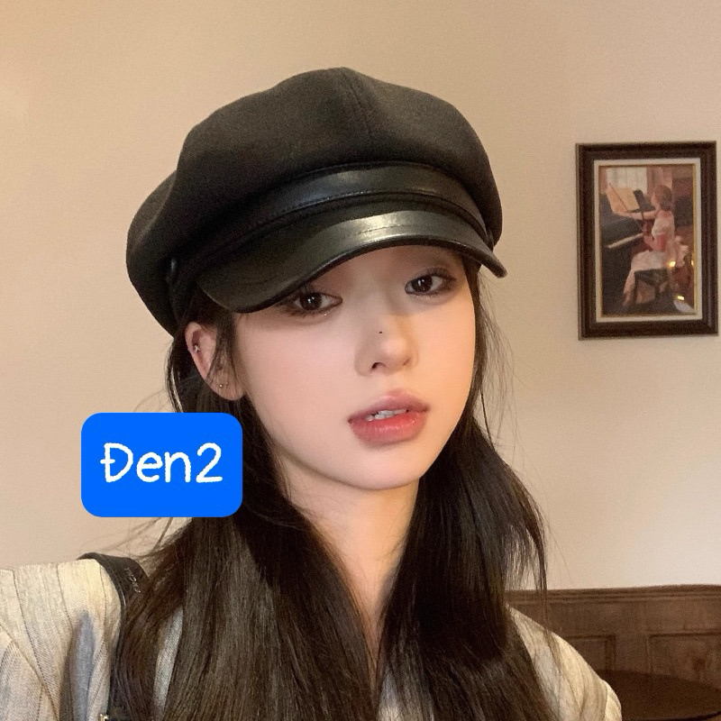 ★Mũ Beret Nữ★Mũ Beret Lưỡi Vịt Màu Trắng Đen  nâu Phong Cách Retro Nhật Bản