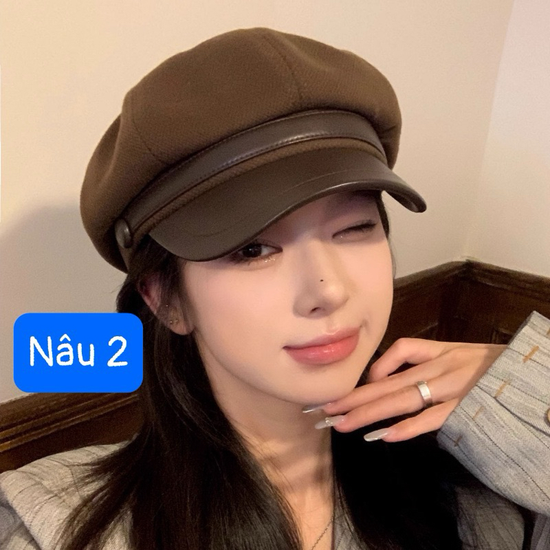 ★Mũ Beret Nữ★Mũ Beret Lưỡi Vịt Màu Trắng Đen  nâu Phong Cách Retro Nhật Bản